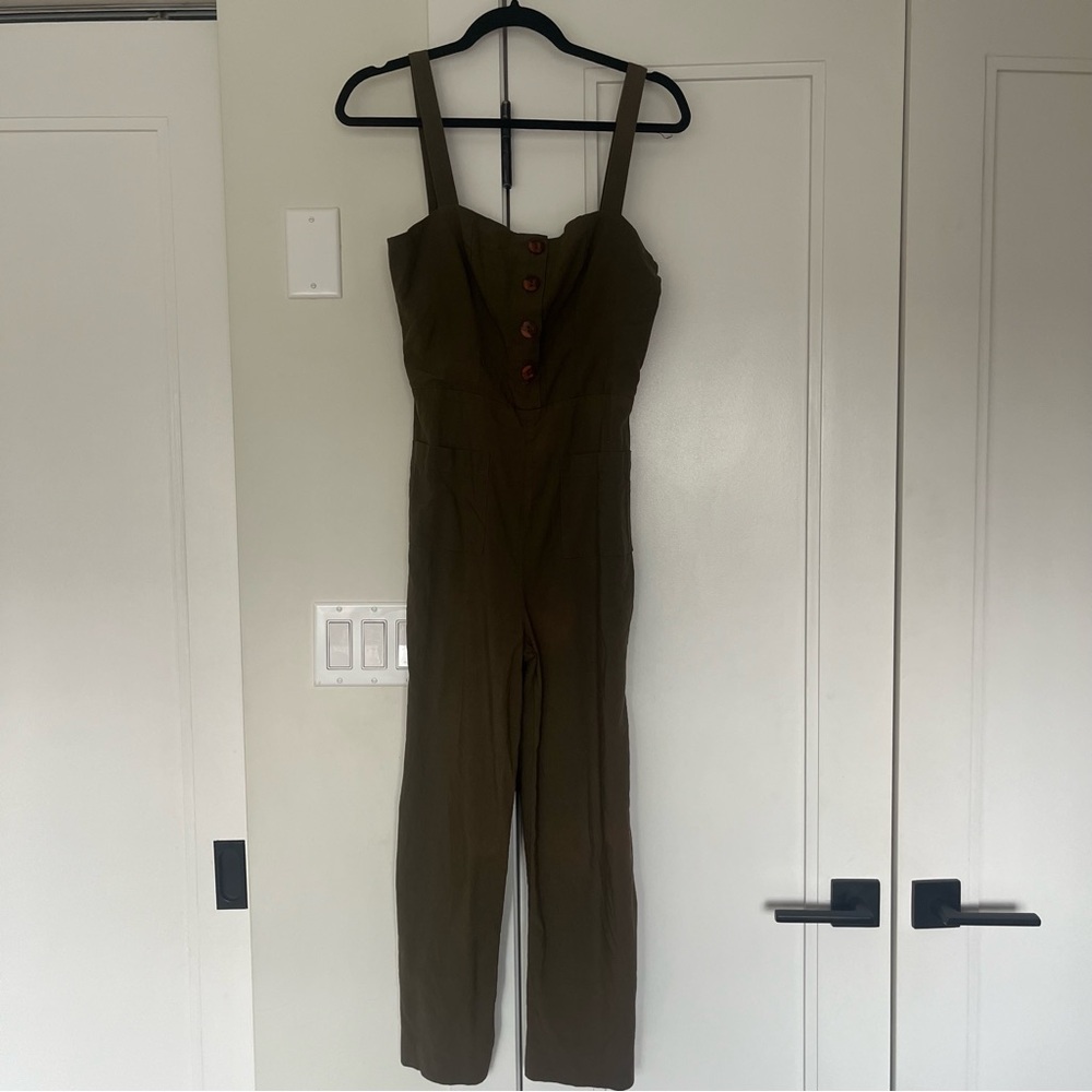STAUD Olive Green Button-Front Jumpsuit